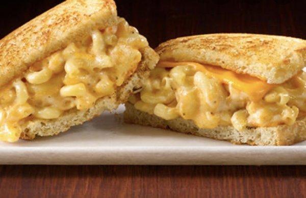 The Mack daddy: macaroni and cheese extra cheddar cheese melted on sourdough bread