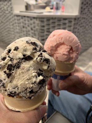 04.20.19 Gunther's ice cream cones [Oreo and Strawberry] $3.95 single scoop