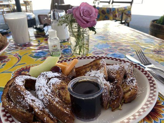 Cinnamon roll French toast! Yum!!    With a dude if real maple syrup you can ask fir when ordering