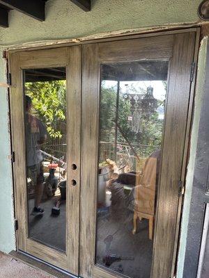 Installing a French door.