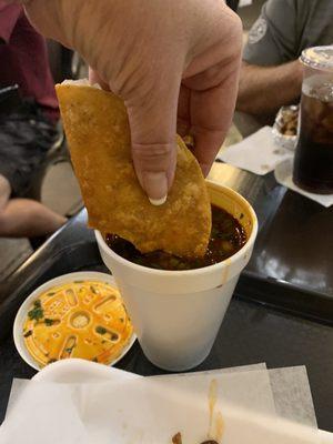 Dipping that taco!