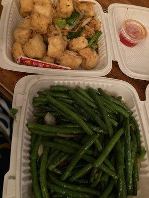 Dry Sauteed Green Beans and salted pepper tofu