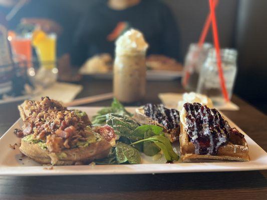 Avocado toast waffle no egg with berries waffle