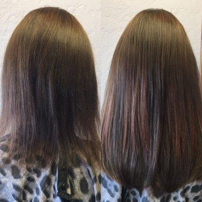 Before and after hair extensions can look very natural