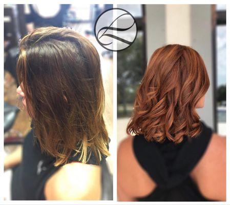 Balayage & Copper Color transformation by Master Stylist/Colorist, Jessica Cady