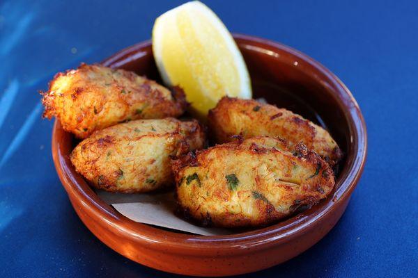 MARIA'S BACALHAU FRITTERS, SALT COD, POTATO & CARAMELIZED ONION