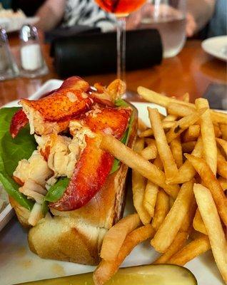 Warm  lobster roll on toasted butter brioche roll with drawn butter and yummy slaw.