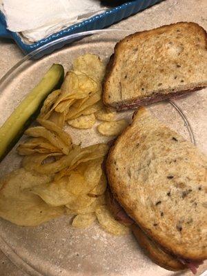 Hot corn beef and pastrami on toasted rye!