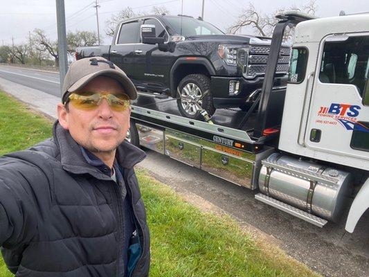 Truck headed to C and M Automotive service Inc. for repairs