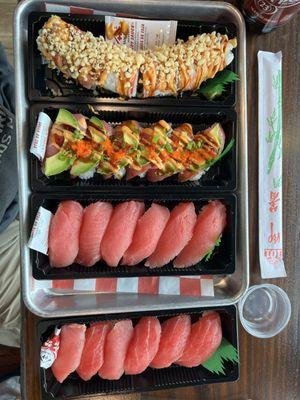 Shaggy dog roll, California Roll and tuna Nigiri! Very good!