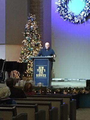 Pastor Barry giving the New Year's eve service.