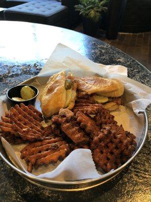 Cuban Sandwich with sweet potato fries.