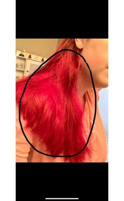 Showing the ugly yellow bleached hair that's supposed to be fully colored magenta & isn't.