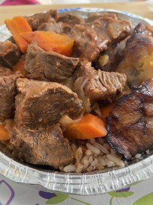 Stew beef with big chunks of carrots, medium plate