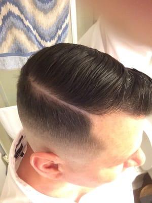 Jarrod king does it again! Great fade with hard part comb over!