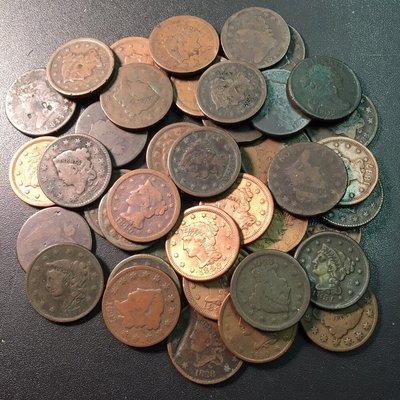 A collection of large cents.