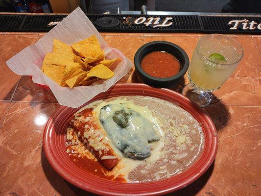 Enchilada and chile relleno combo (w/no rice) Margarita Rocks