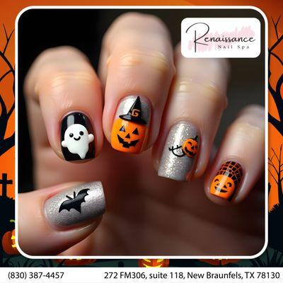 Witchy nails, anyone? Embrace the magic of Halloween with dark and mystical designs at our salon. ‍