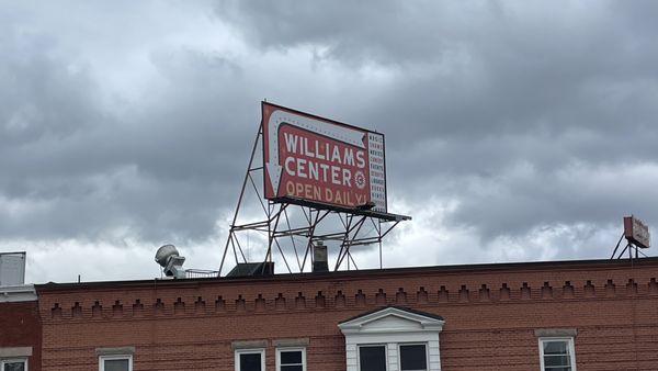 The Williams Center billboard in Rutherford, NJ pointing at the building.