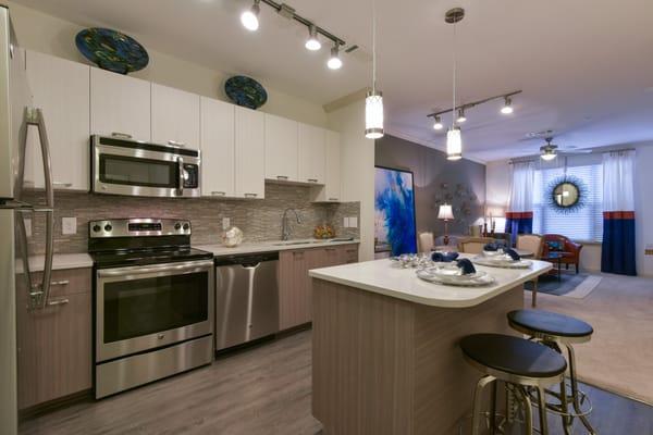 Urban-style kitchens with custom cabinetry and granite or quartz countertops