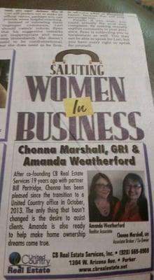 Annual Parker Pioneer Salute to Women In Business in the Parker Area.