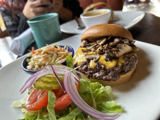 Burger with cheese and mushrooms