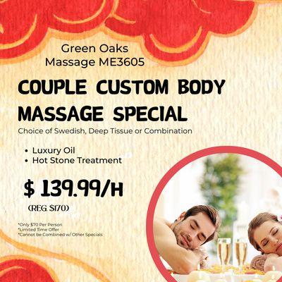 Green Oaks Massage
 ME3605
 Call us at 469-649-1988