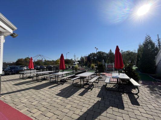 Patio tables for mini golf party