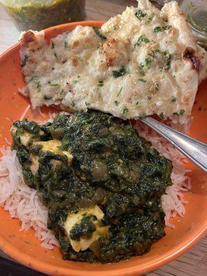 Saag paneer and garlic naan