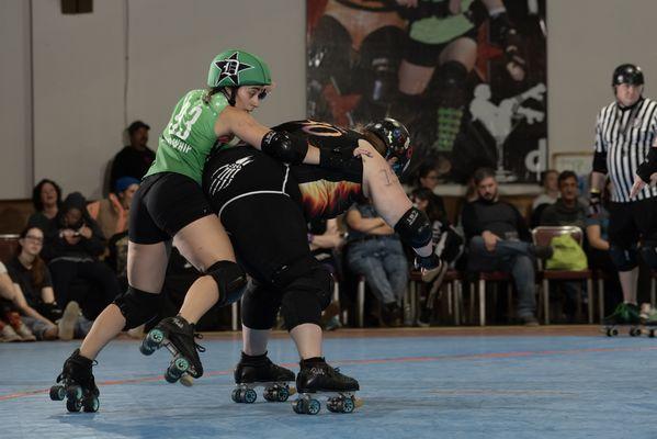 Detroit Roller Derby home team game. Dfunk vs Devil's Night Dames