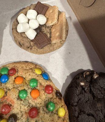 Smores, giant M&M, chocolate white chip