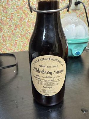 Elderberry syrup for sale at Little Old Willow shop.