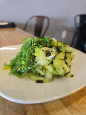 Half and half Seaweed Salad and Cucumber Salad