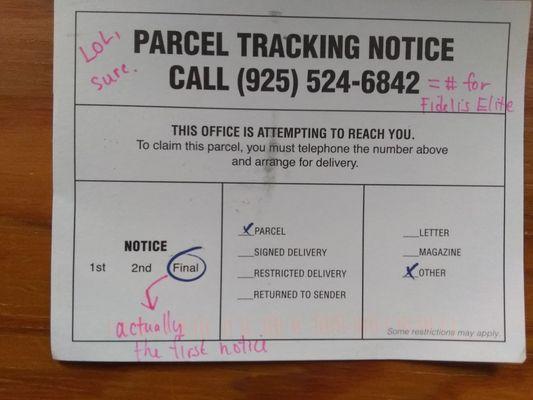 Fake parcel tracking notice from Fidelis Elite