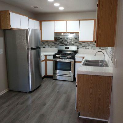 Our kitchens come with a refrigerator, dishwasher and oven.