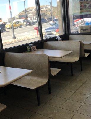 Seating area. Subway inside.