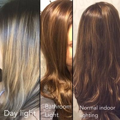 Balayage by Atousa! The day I got my hair done, took several pictures with different lighting.