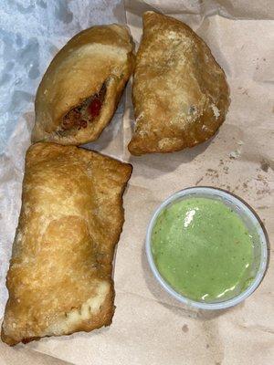 EMPANADAS : chicken, beef, cheese & Salsa Verde GREEN SAUCE