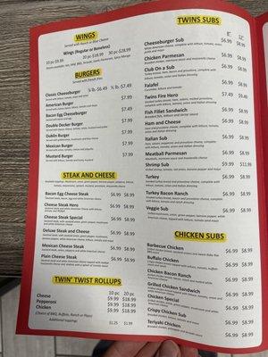 Page two of the menu