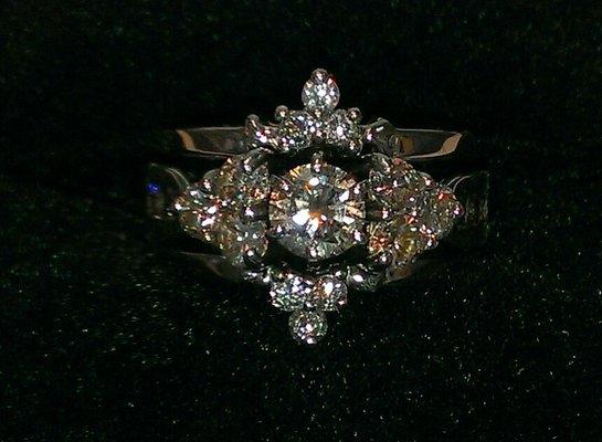 Customized diamond wedding ring guard for the customized engagement ring in 14K white gold.