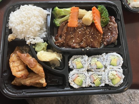 Teriyaki lunch bento box. All this and a salad for $12!