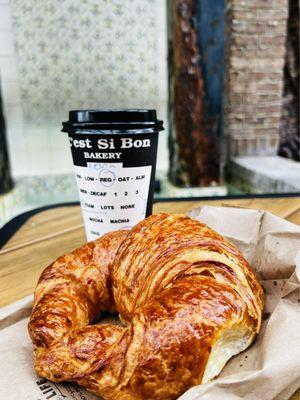 Chai Tea Latte and Plain Croissant