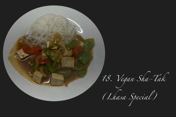 Tofu sautéed with tomato, scallion, Shallot, and bell peppers--served with Basmati Rice.