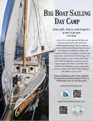 Big Boat Sailing Camp allows kids to get out on a 47ft traditionally rigged schooner to expand their sailing knowledge.