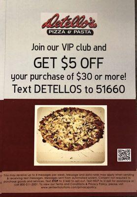 Get some fabulous deals when you join the VIP Club! A free pizza on your birthday