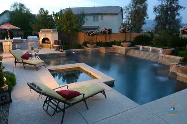 Pool designed and constructed by Paragon Pools Las Vegas. Image copyright -all rights reserved.