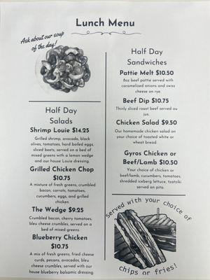 Lunch menu