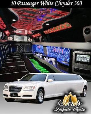 WHITE 10 PASSENGER CHRYSLER 300 STRETCH WITH 2-LCD TV'S, PREMIUM DVD/AM/FM/CD WITH SURROUND SOUND FIBER OPTIC, 
 IPOD CONNECT...