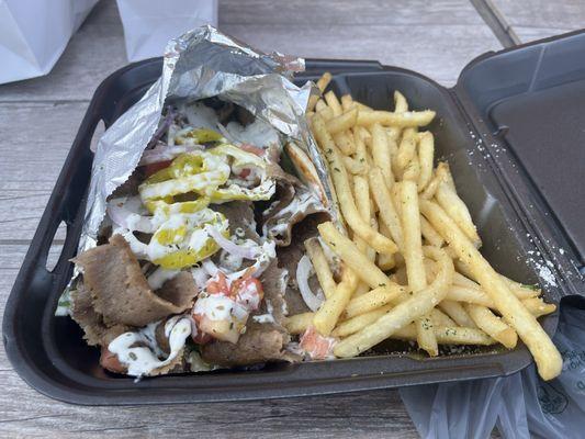 Lamb gyro and fries