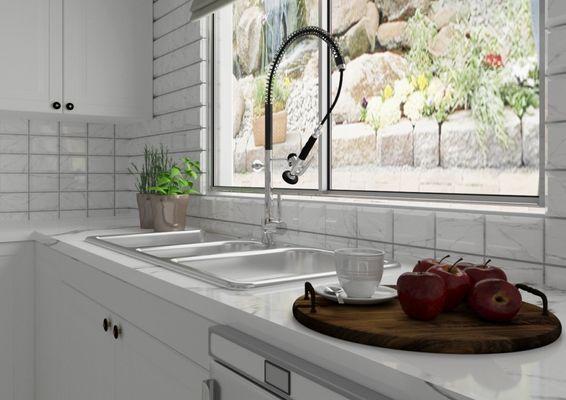 3D Rendering of a kitchen remodel.